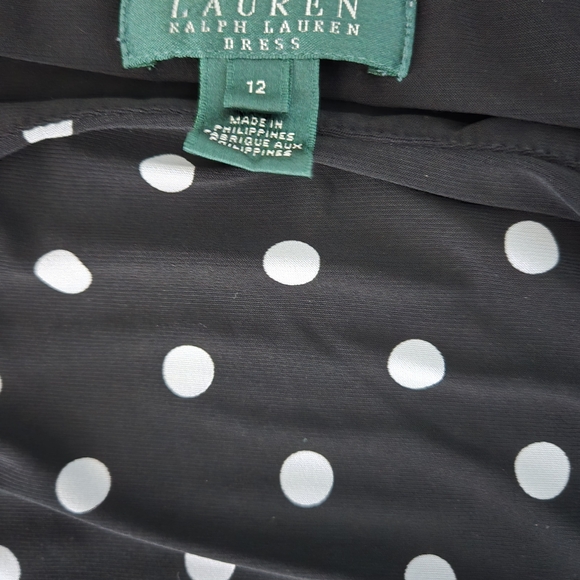 Lauren Ralph Lauren Black Midi Dress with White Dots Sz 12 - Picture 16 of 16